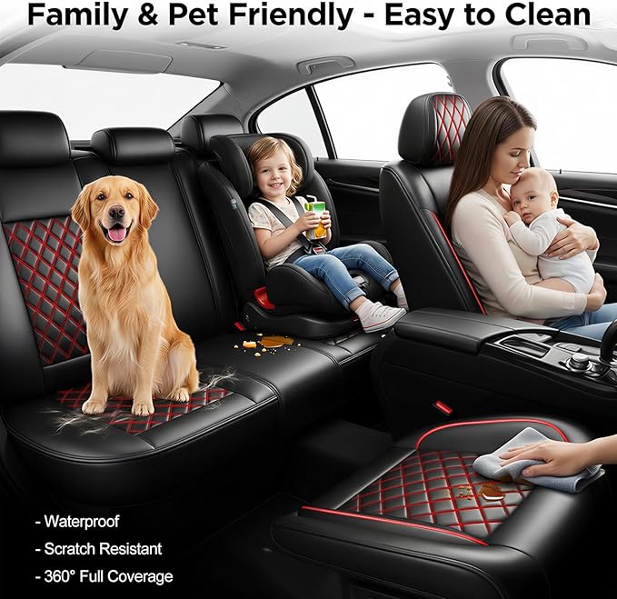 Fit RDX Car Seat Covers for Acura RDX 2010-2025 2026 - Premium Leather, Waterproof, All-Weather, Airbag Compatible, Anti-Slip, Breathable, Easy Install, Seat Protectors, Full Set, Redline