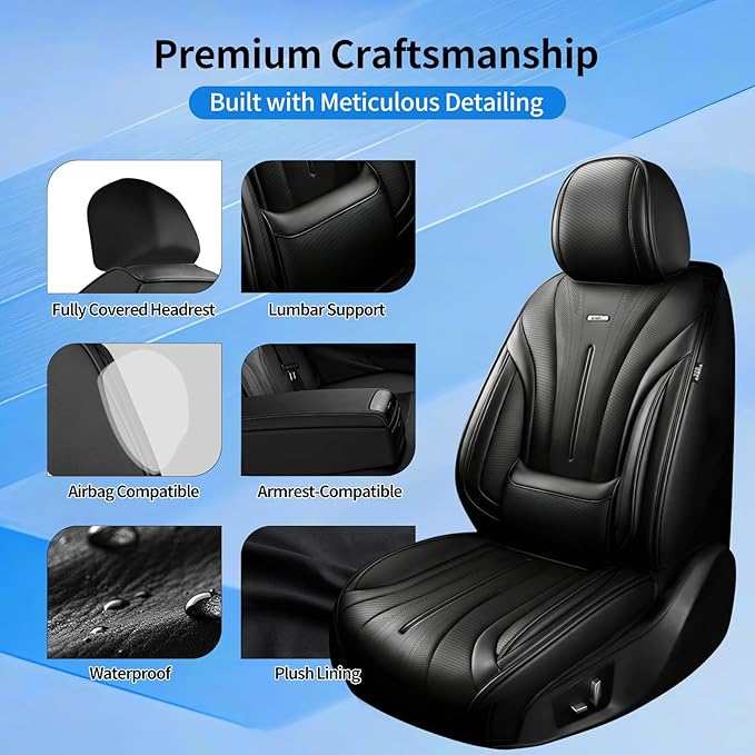 Fit CX-5 Car Seat Covers for Select Mazda CX5 2013-2024 2025 2026 - Premium Full Coverage Leather, Airbag Compatible, Waterproof & All Weather Seat Cushion Protector, Full Set, Black