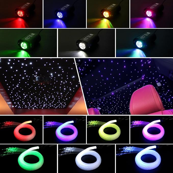 AKEPO 6W Mini Size Twinkle RGBW Fiber Optic Lights, 300pcs 0.03in 9.8ft/3m APP Control Music Activated Optical Fiber Star Ceiling Light Kit for Home and Car Starlight Headliner kit
