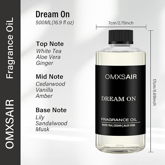 Hotel Diffuser Oil Dream on Long-Lasting Waterless Essential Oil for Large Spaces | White Tea, Vanilla & Cedarwood Blend | Aromatherapy Scented Oil | for Home Office(500ml/16.9FL oz)