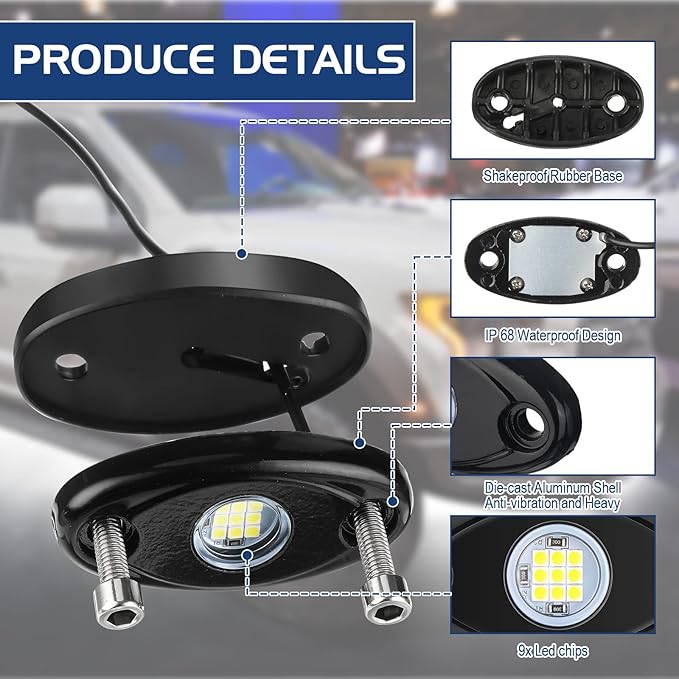 Treela 24 Pods White Rock Lights LED Wheel Well Underglow Lights for Car Truck ATV Utv SUV Boat Motorcycle Lamp Waterproof Shockproof High Power Neon Trail Rig