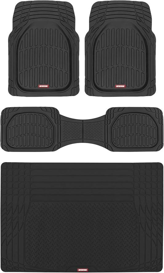 Motor Trend FlexTough™ Contour Heavy Duty Rubber Car Floor Mats with Cargo Liner - All Weather Full Set Front & Rear Floor Mats fits Most Cars Truck SUV, Automotive Floor Mat