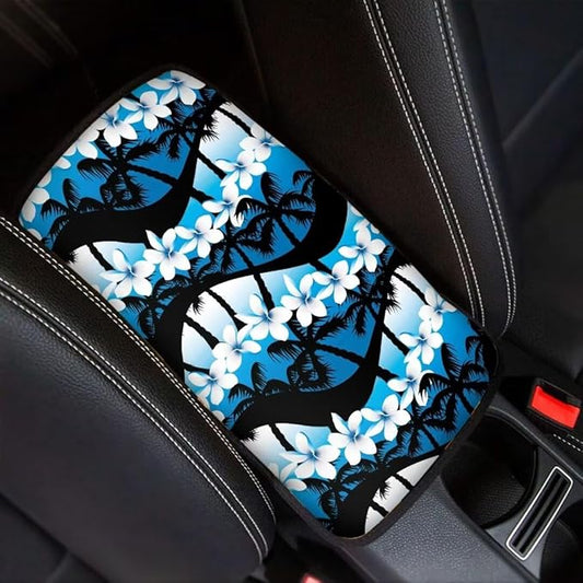 Coldinair Palm Tree Car Center Console Pad Ocean Wave Plumeria Soft Armrest Protector Cover Universal Fit for Most Vehicle,SUV,Truck,Car Interior Accessories Decor
