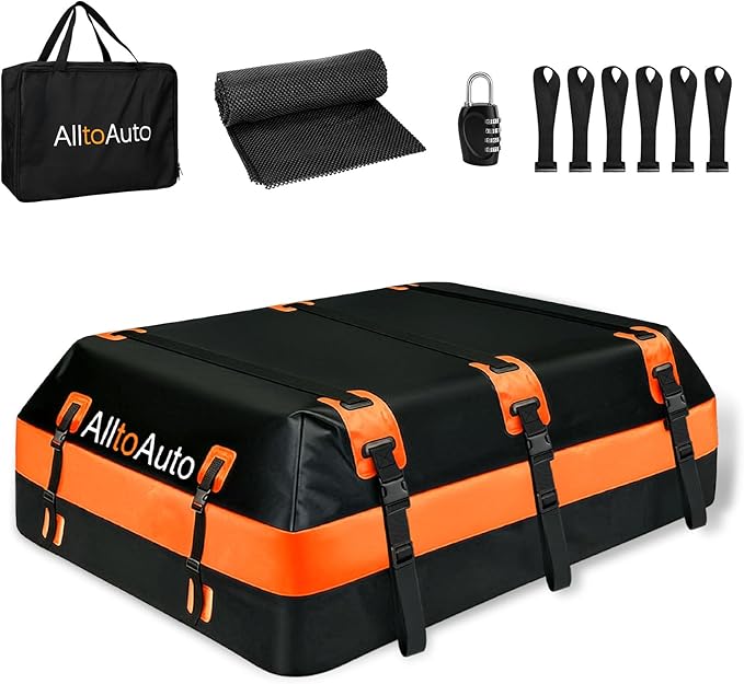 Car Rooftop top Cargo Carrier 21 Cubic feet 100% Waterproof Heavy Duty PVC for All Cars with/Without Rack, Includes Anti-Slip Mat, 10 Reinforced Straps, 6 Door Hooks, Luggage Lock