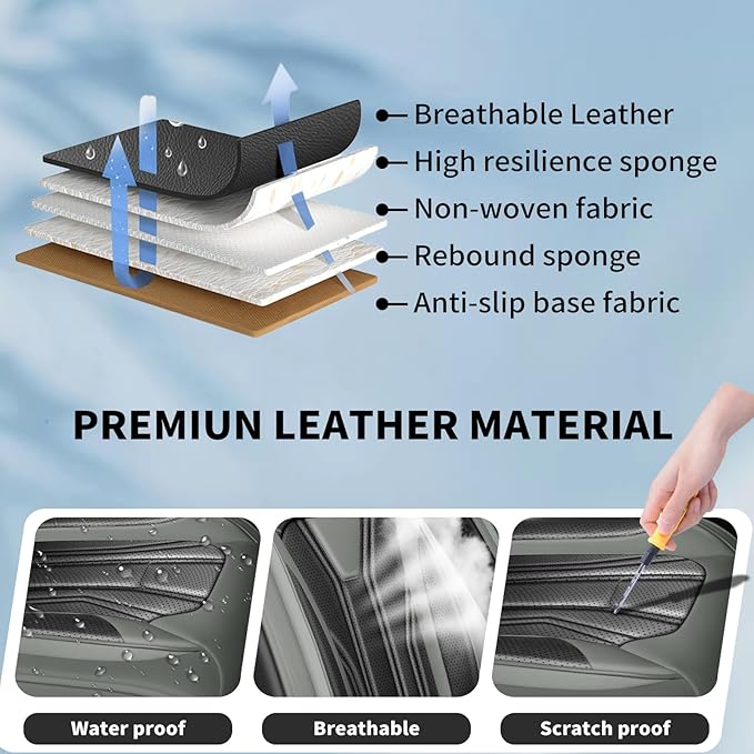 Fit Juke Car Seat Covers Compatible with Nissan Juke 2012-2015 2016 - Premium Leather， Waterproof Breathable， All-Weather Seat Cushion Protecto&Airbag Compatible (2 Front Seat Gray&Black)