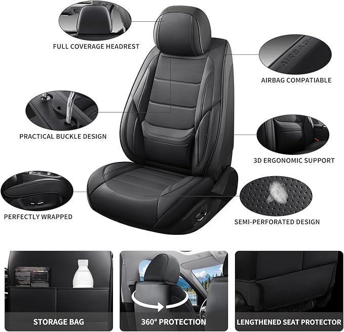 Car Seat Covers Full Set Custom Fit for Ford Edge 2007-2025 2026 - Premium Faux Leather with Lumbar Support, Waterproof, Breathable, Anti-Slip, Easy to Install (Black,Full Set)
