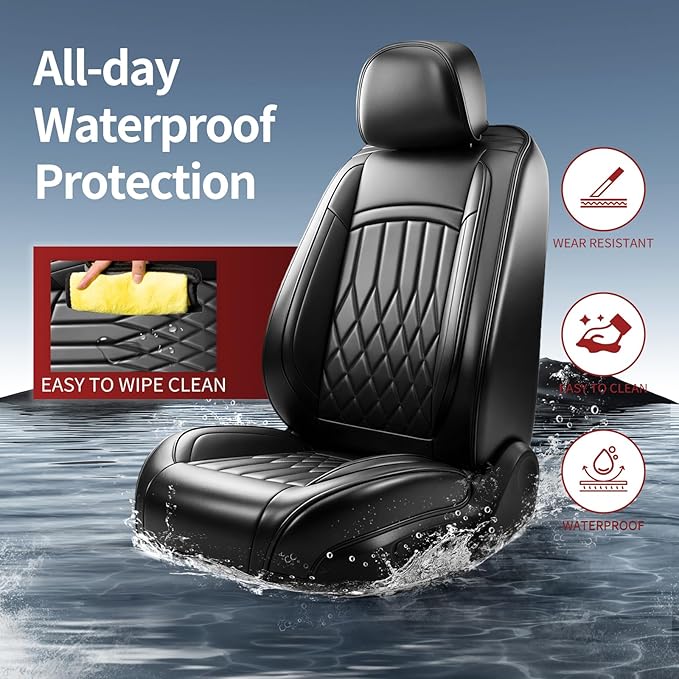 Fit for Sonata Car Seat Covers Compatible with Hyundai Sonata 2004-2026 - Waterproof Breathable Leather Automotive Seat Cushions Protector, Airbag Compatible, Only 2 Front seat Covers Black