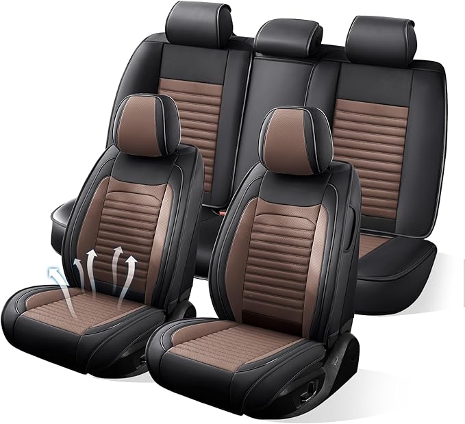 Car Seat Covers Full Set Fit for Toyota C-HR 2018-2022, Premium Faux Leather Car Seat Protector,Breathable Anti-Slip Full Wrapping Edge Seat Covers(Black&Brown,Full Set)