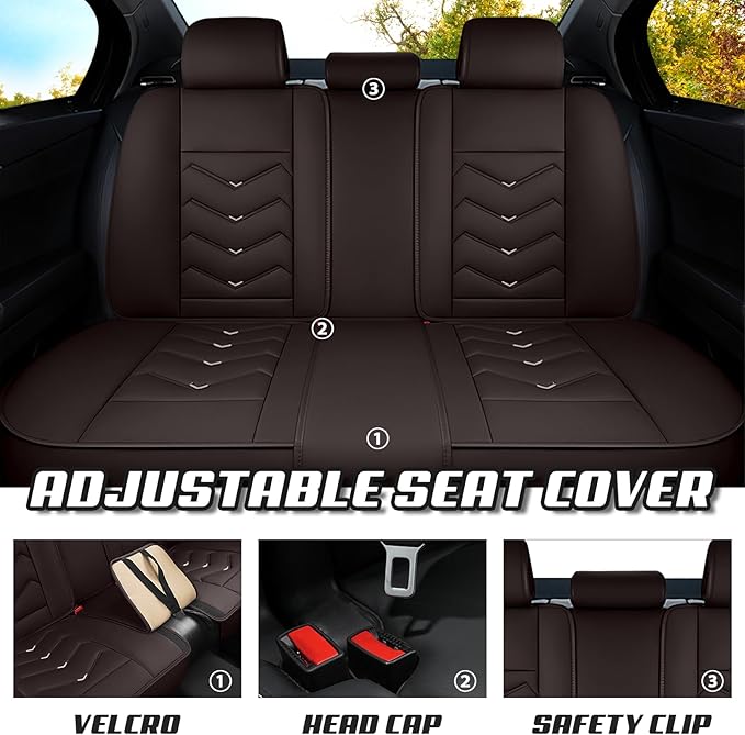 Car Seat Covers for Fiat 500 2012-2019, Premium Nappa Leather Car Seat Cover, Stylish Sport Seat Covers， Automobile Seat Cover Sets.(Luxury 5 Seats/Coffee Color)