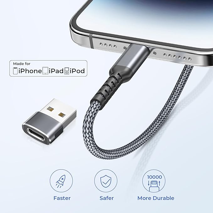 Basesailor iPhone 14 13 Pro Max Charger Cable 10FT,USB C to Lightning Cable with USB A Adapter,Fast Car Charging Power Cord for Apple 12 11 Plus XS XR 8 7 6 Plus 5 SE,iPad 9 9th 8 8th Generation