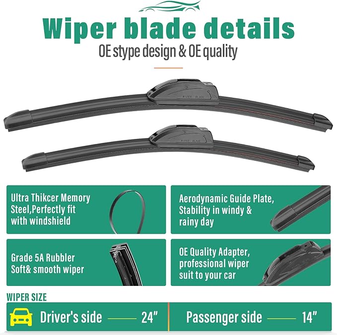 24" 14" 10" Windshield Wiper Blades Replacement for Chevy Chevrolet Spark 2016 2017 2018 2019 2020 2021 Premium All Weather Front Rear Wipers Set - OEM Quality (Pack of 3)