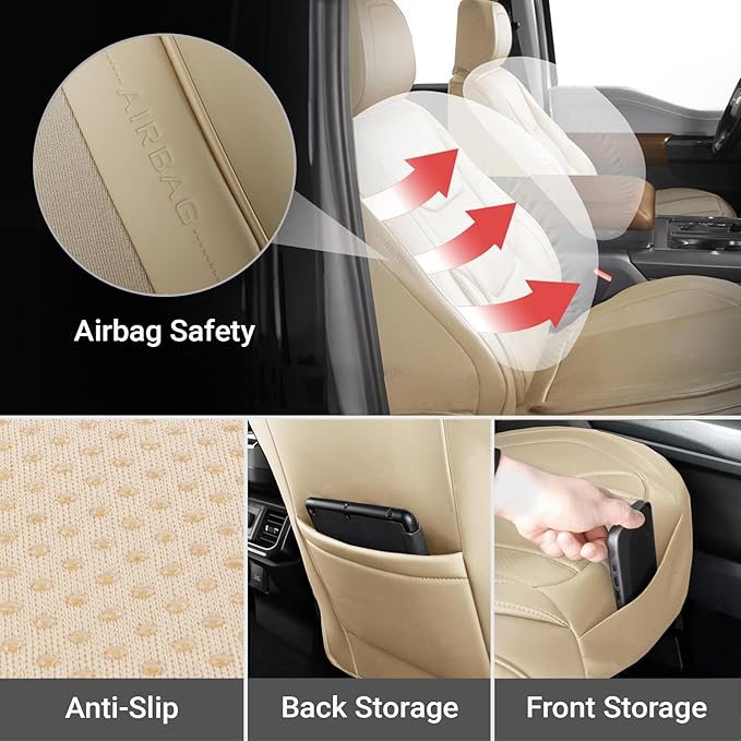 Coverland Custom Fit Car Seat Covers for SUV Compatible with [RAV4, CR‑V, Equinox, Explorer, Rogue, Forester, Tucson] Premium Waterproof Non-Slip Interior Seat Protector [Front Beige - Size Chart A10]
