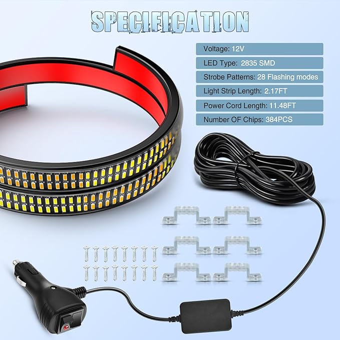Nilight 2PCS 24 inch Truck Grille Strobe Lights Strip 384 LED Emergency Light Amber White Flexible Side Flashing Warning Caution Safety Waterproof Lighting Kit for Trucks Tow Plow Construction Vehicle