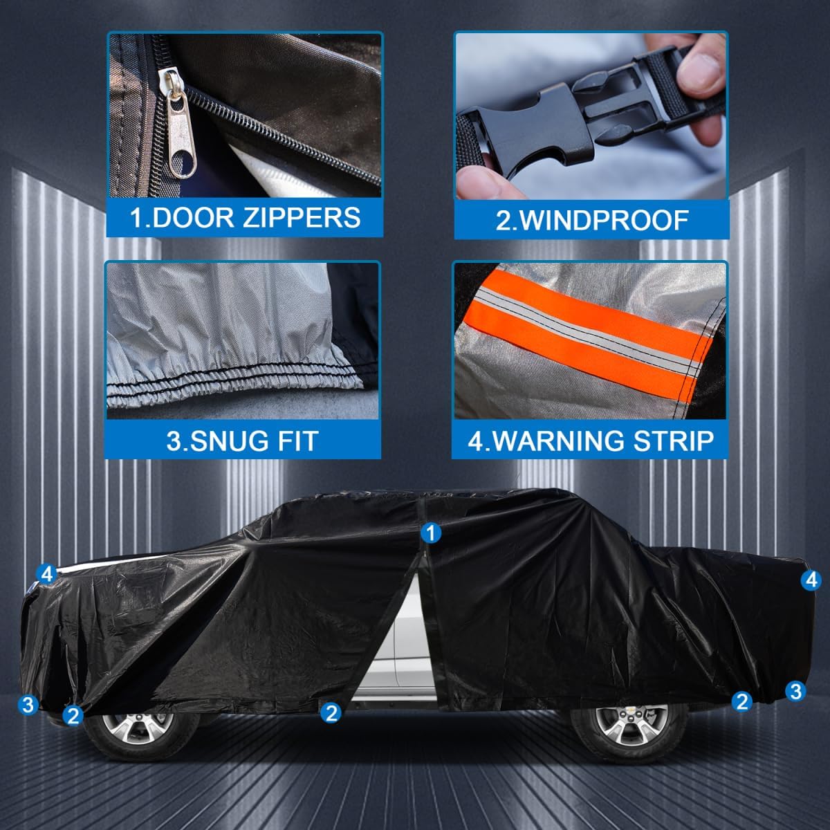 Dodge Ram 1500 Truck Cover Custom Fit 2009-2025 Quad Cab SB (6.1') with Door Zipper, 12 Layers Full Exterior Pickup Truck Cover Waterproof All Weather,for Wind Dust Sun and UV Protection.