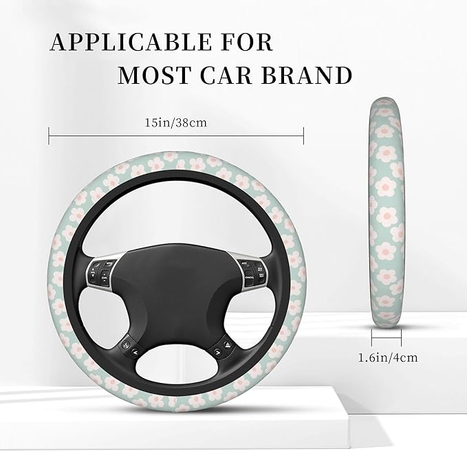 Car Steering Wheel Cover,Flower Universal Non Slip Wheel Protector 15 Inch Elastic Car Accessories for Men Women
