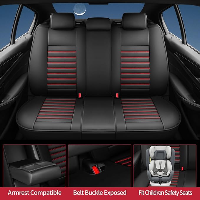 Fit Fj Cruiser Car Seat Covers for Toyota Fj Cruiser 2007-2013 2014-Upgraded Premium Waterproof & Breathable Leather, Airbag Compatible,All-Weather Seat Cushion Protector (Full Set, Black+Red)