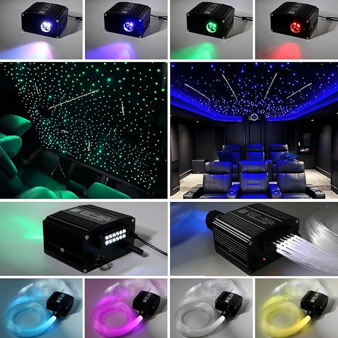 AKEPO 12W 550pcs Twinkle&240pcs Shooting Star 2-in-1 Fiber Optic Starlight Headliner Lights Kit, 0.03in*9.8ft Car Home Meteor APP Control Music Activated Optical Fiber Star Ceiling Light