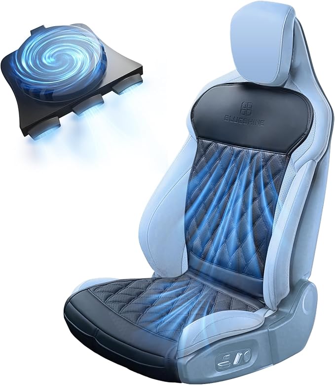 DR.HILL Air Suction Cooling Car Seat Covers, 12V 24V Ventilated Seat Cushion, 5 Adjustable Cooling Air Speeds Cooling Set Pad Universal Most Vehicle SUV Truck-Black