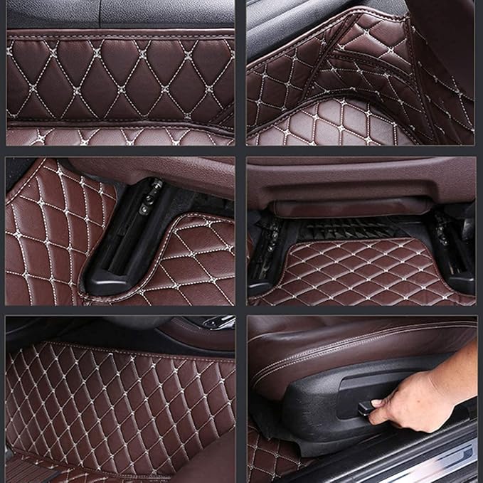 Custom Making Car Floor Mats for 95% Sedan SUV Sports Car Full Coverage Cute Men Women Pads Protection Non-Slip Leather Floor Liners (Black White Strips)