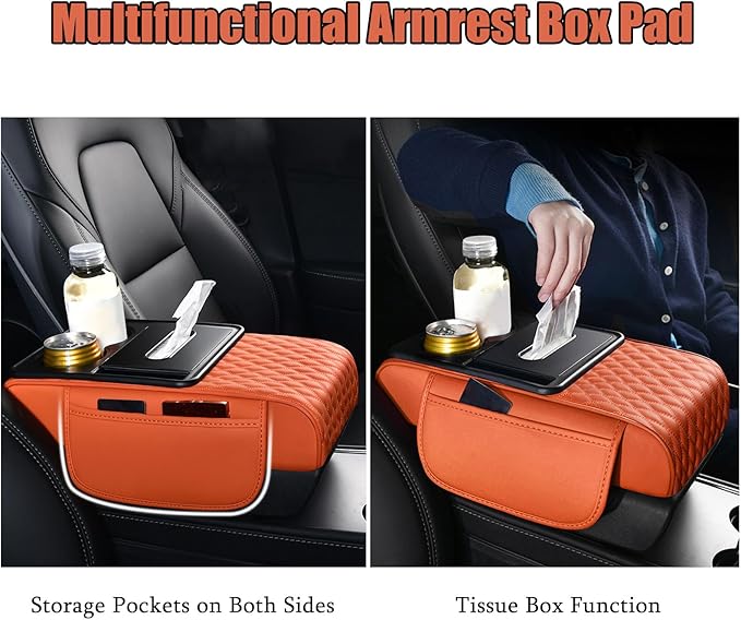Car Armrest Center Console Cover for BMW X3 F25 2011 2012 2013 2014 2015 2016 2017, Center Console Pad with Cup Holder, Multifunctional Armrest Cushion,A Black+Red