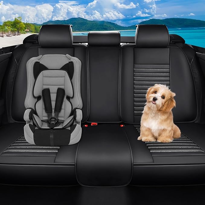 Car Seat Covers Full Set Fit for Toyota Venza 2009-2026, Premium Faux Leather Car Seat Protector, Breathable, Anti-Slip, Comfortable & Durable (Black&White,Full Set)