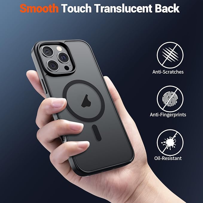 SUPFINE Magnetic for iPhone 16 Pro Max Case (Compatible with MagSafe) (Military Grade Drop Protection) Translucent Matte Shockproof Phone Cover, Black