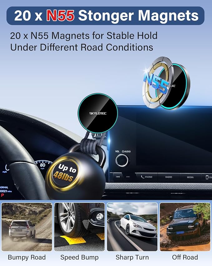 Phone Mount for 2022-2025 Chevrolet Chevy Silverado/GMC Sierra 1500 Accessories 13.4-inch Screen Fixed Clip, Car Magnetic Phone Holder for MagSafe, Magnets Fast Wireless Charger Cell Phone Base