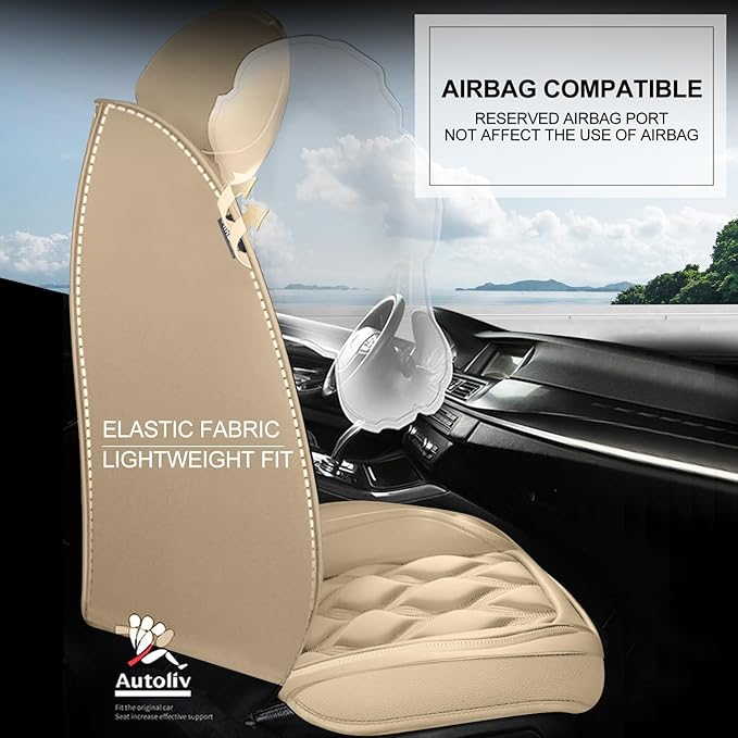 AOMSAZTO Car Seat Covers Full Set Custom Fit for GMC Terrain 2010-2026 Leather Car Seat Cover Seat Cushion Protector Airbag Compatible Waterproof Beige
