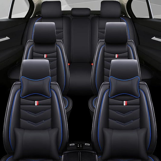 Car Seat Cover 7 Seats for Ford Explorer 2000-2025, Waterproof Durable Compatible Airbag, Premium Leather Seat Protector(7 Seats Luxury,Black Blue)