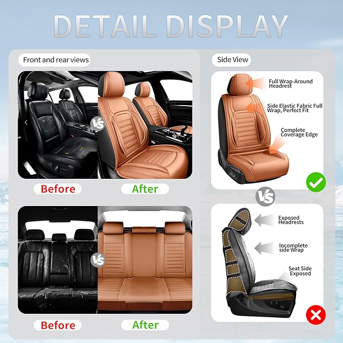 Fit HRV Premium Leather Car Seat Covers Compatible with Honda HRV 2016-2025 2026, Breathable, Wear Resistant, Airbag Compatible, All-Weather Protection & Full Coverage, Full Set Brown