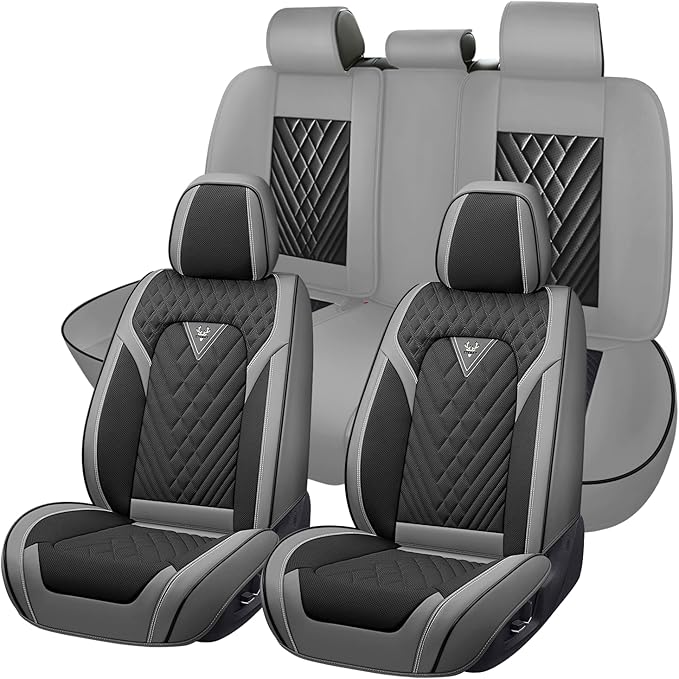 Truck Seat Covers for Ram 1500 2009-2026, Waterproof Premium Leather Full Coverage Car Seat Cover, Muscle Sport Style Auto Interior Seat Cover Sets (Full Set/Gray Black)