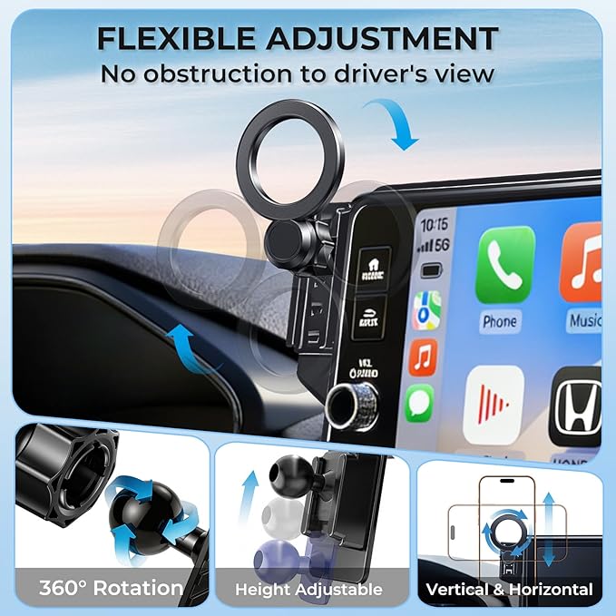 Car Phone Holder for Honda Civic 11th Gen 2026 2025 2024 2023 2022 (Only for 7/9-Inch Screen) 360° Rotation Magnetic Cell Phone Mount, Compatible with Magsafe, Does Not Affect Air Vent