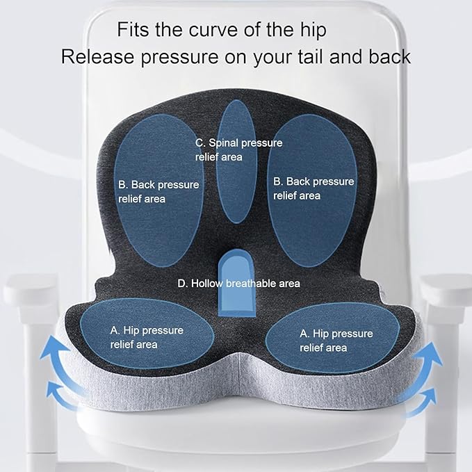 Car Seat Cushion for Long Driving, Ergonomic Memory Foam Seat Cushion, Car Seat Cushion for Back Pain and Lumbar Support Non Slip and Easy Clean for Driving Gaming Chair and Travel A Blue