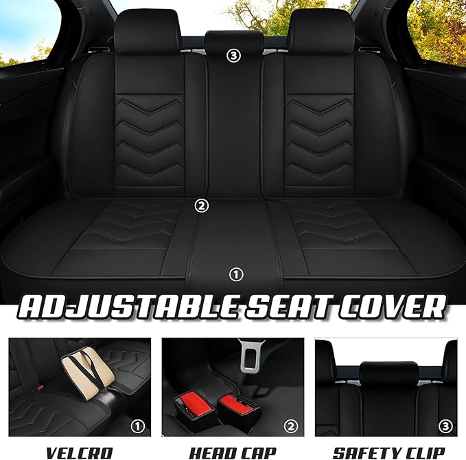 Car Seat Covers for Ford Expedition 2000-2025, Premium Nappa Leather Car Seat Cover, Stylish Sport Seat Covers， Automobile Seat Cover Sets.(Standard 5 Seats/Pure Black)