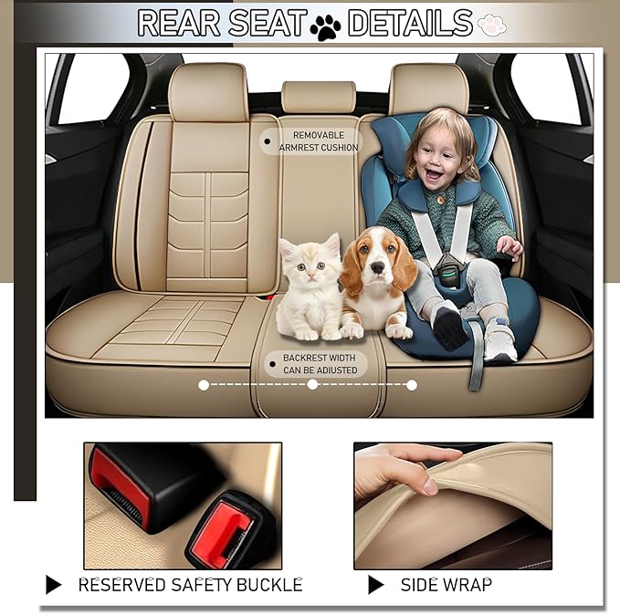 Leather Car Seat Covers Fit for Toyota RAV4 Hybrid 2016-2024, 5 Seater Car Seat Cover, Premium Waterproof, Scratch Resistant Car Interior Accessories (Full Set Beige)
