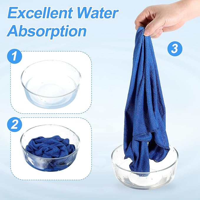 HARFINGTON 4 Pack Microfiber Cleaning Cloth, 8" x 8" Multi-Functional Cleaning Towels Reusable Absorbent Rags with Hook for Car Wash Kitchen Household Window Clean, Sapphire Blue