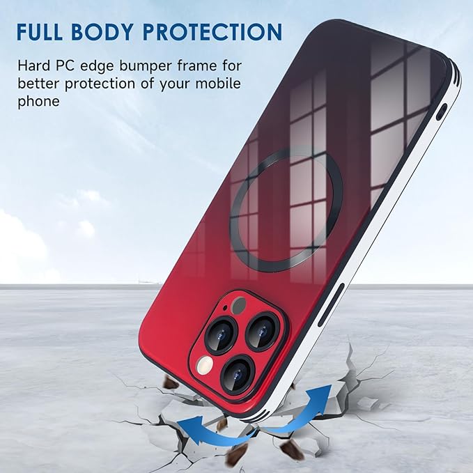 Guppy Compatible with iPhone 13 Pro with MagSafe Case, Magnetic Gradient Case with MagSafe Charging, Gradient Glass Back Cover with Lens Film-Red