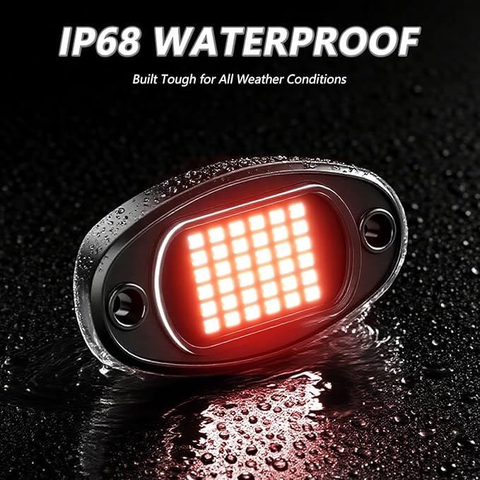GSRECY Rock Lights Ultra Bright LED Neon Underglow Lights Waterproof for Trucks Pickup SUV UTV ATV RZR Car Boats Motorcycle (Red, 4 Pods)