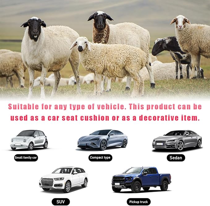 Sheepskin Car Seat Cushion, Comfortable Soft Fur Wool Auto Front Seat Cover, Vehicle Seat Protector Pad for Warm Winter Office Chair, Universal Decor Car Accessories (Purple)