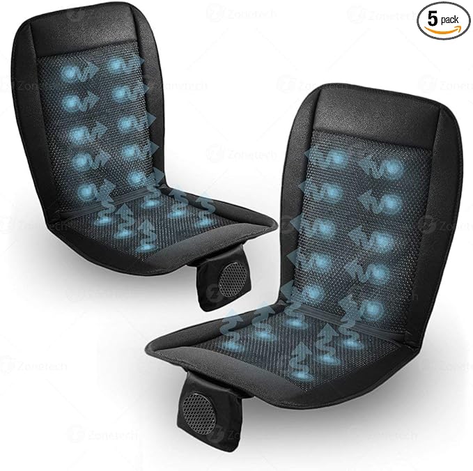 Zone Tech Black Cooling Car Seat Cushion 2-Pack 12V Automotive Adjustable Temperature Comfortable with Improved Air Circulation, Universal Fit for All Vehicles