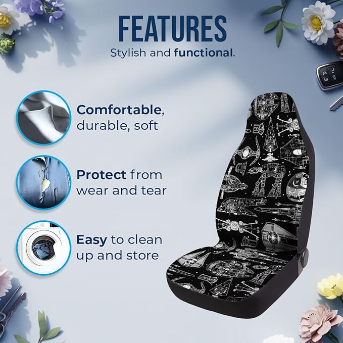 GENANY Spaceships Car Seat Covers Set of 2, Breathable Front Seat Covers for Truck Sedan SUV, Galaxy Car Accessories, Movie Themed Gift for Women Men