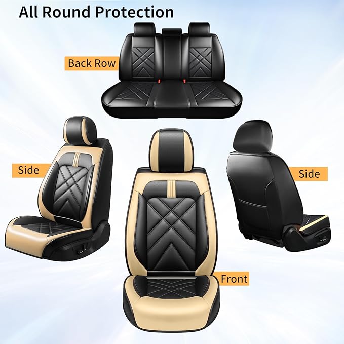 CX-5 Car Seat Covers Custom Fit for Mazda CX-5 2013-2025 2026, Full Coverage Leather Waterproof Breathable Seat Cover, Automotive Seat Protectors, Airbag Compatible(Full Set Seats, Black Beige)