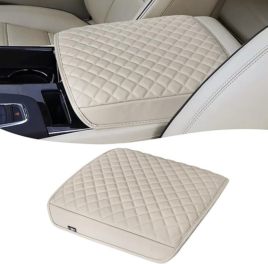 KBH Center Console Armrest Cushion Cover for Cadillac Escalade 2021 2022 2023 2024 2025 2026, Arm Rest Lid Protector, Vinyl Leather Trim, Anti-Scratch, Whisper Light Beige