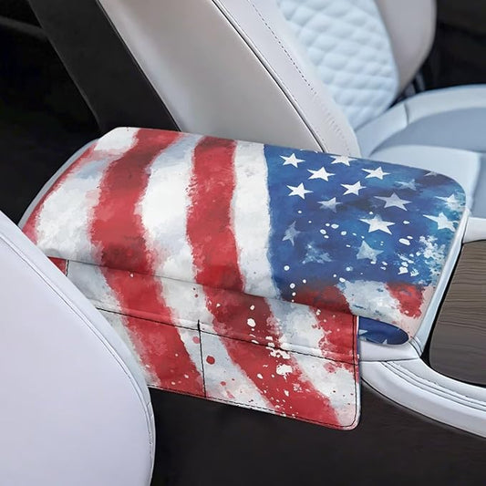 Armrest Cover for Car Truck, Soft Vehicle Center Armrest Protector American Flag Center Console Replacement Cover for SUVs,Vans,Trucks