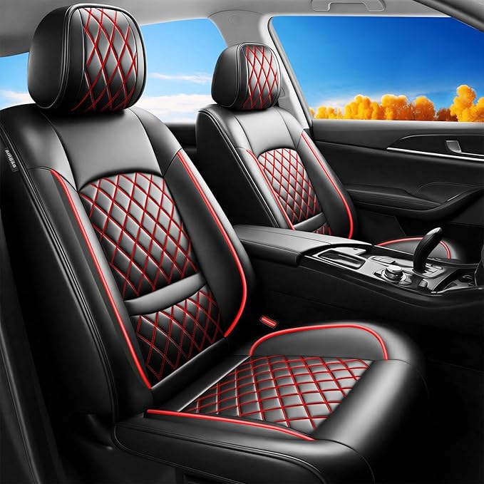 Fit Ioniq Car Seat Covers for Hyundai Ioniq 2017-2026 - Premium Leather, Waterproof, All-Weather, Airbag Compatible, Anti-Slip, Breathable, Easy Install, Seat Protectors, Full Set, Redline