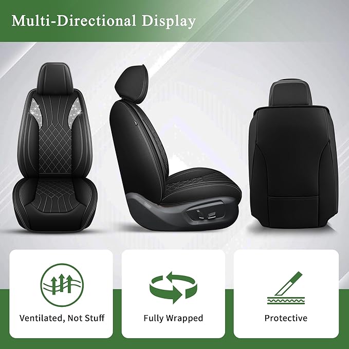 Bling Diamond Embroidered Seat Covers for Toyota Venza 2009-2020,Full Set 5 Seats,Sparkle Rhinestone Breathable Perforated Faux Leather Car Seat Covers for Women (Black)