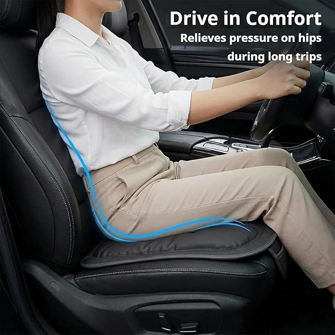 Skin-Friendly & Dirt-Repellent Leather Seat Cushions, 2026 Car Seat Cushion for Driving, 1.57" Thick Comfort Seat Protector, Universal Non-Slip Memory Foam Pad for Car (Brown, Backrest Cushion)