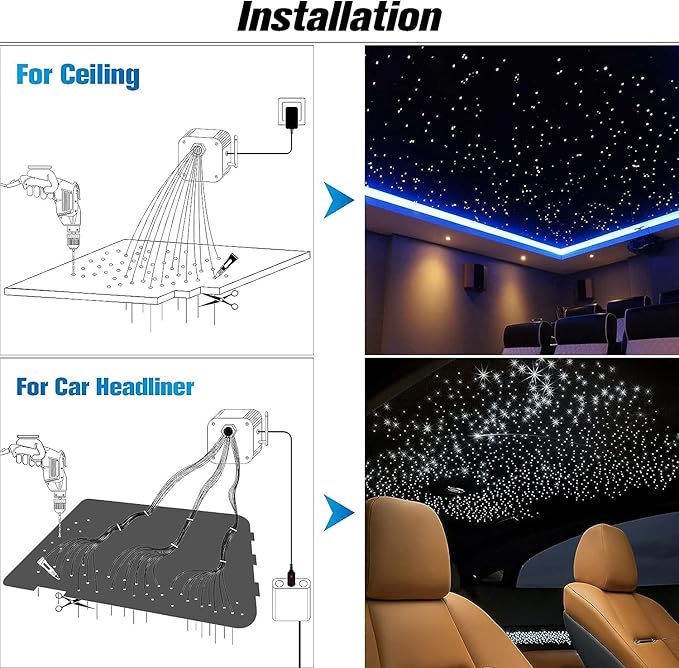 CHINLY 570pcs Starlight Headliner Kit,Twinkle Star Lights for Car Ceiling,APP Star Light Headliner Kit,Music Mode Starlights Headliner Kit,Fiber Optic Lights Star Light, (0.03in+0.04in+0.06in)*9.8ft
