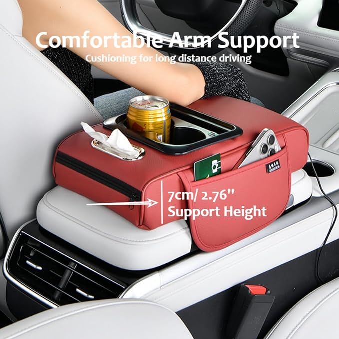Armrest Box Pad for Car w/Type-C Charging Interface, Car Center Console Cover w/Cup Holder, Interior Car Accessories (Coffee)