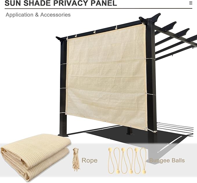 Sun Shade Privacy Panel with Grommets on 4 Sides for Patio, Awning, Window Cover, Pergola or Gazebo (Banha Beige, 10' x 5')